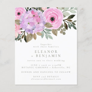 Budget Lilac Pink Floral Bouquet Wedding Invite