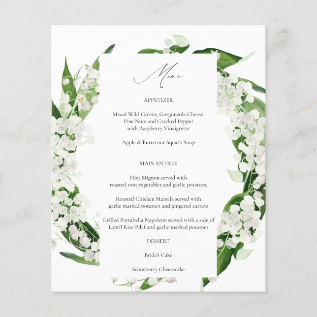 Budget Lily of the Valley Floral Menu (Front)