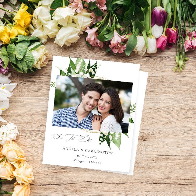 Budget Lily the Valley Floral Photo Save the Date (Creator Uploaded)