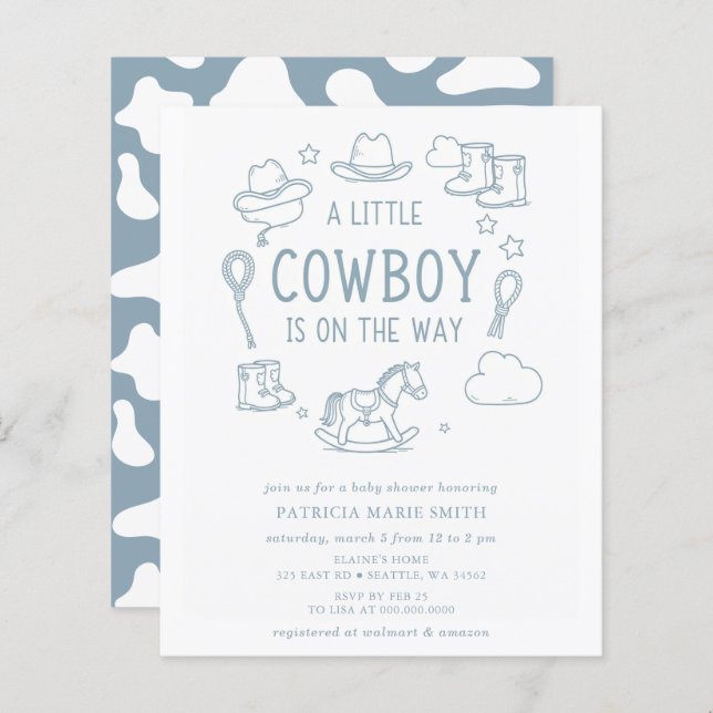 Budget Little Cowboy Boy Baby Shower Invitation (Front/Back)