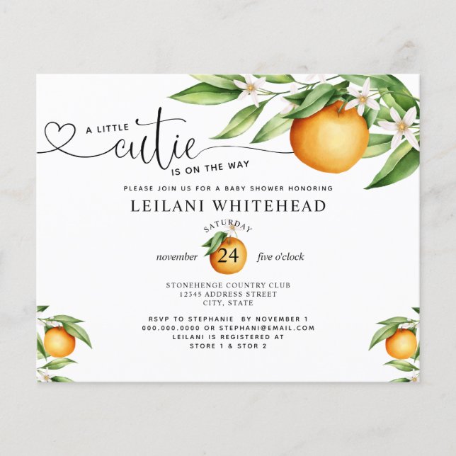 Budget Little Cutie Orange Baby Shower Invitation (Front)