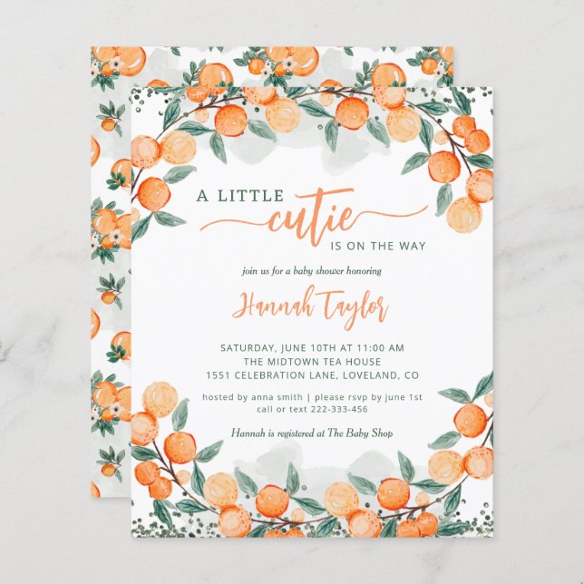 Budget Little Cutie Summer Baby Shower Invitation (Front/Back)