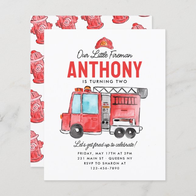 Budget Little Fireman Helmet Fire Truck Birthday (Front/Back)