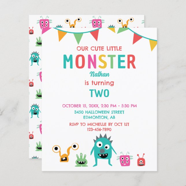 Budget Little Monster Birthday Boy Halloween  (Front/Back)