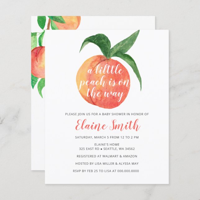 Budget Little Peach Baby Shower Invitation (Front/Back)