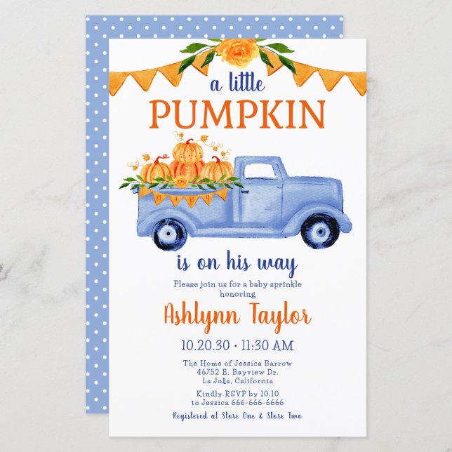 Budget Little Pumpkin Boy Baby Sprinkle Invitation (Front/Back)