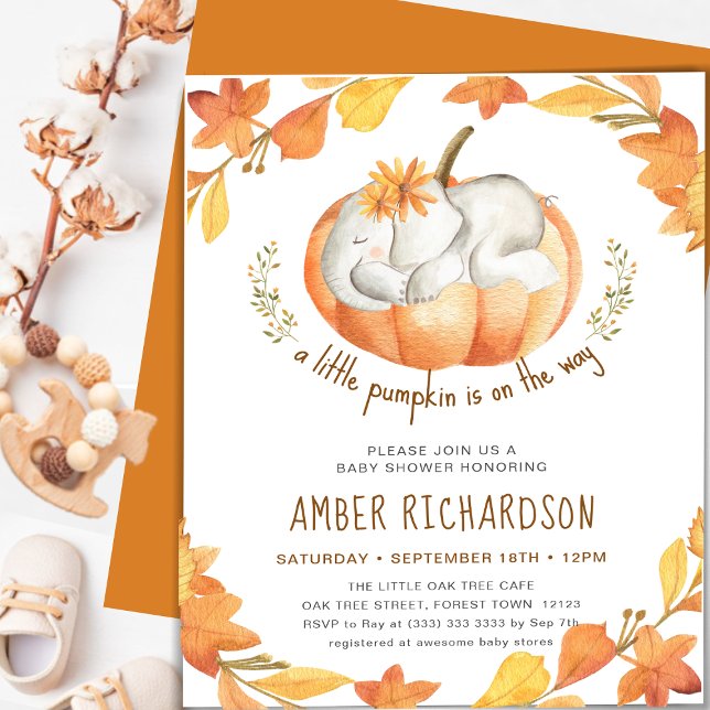 BUDGET Little Pumpkin Elephant Girl Baby Shower Flyer (Creator Uploaded)