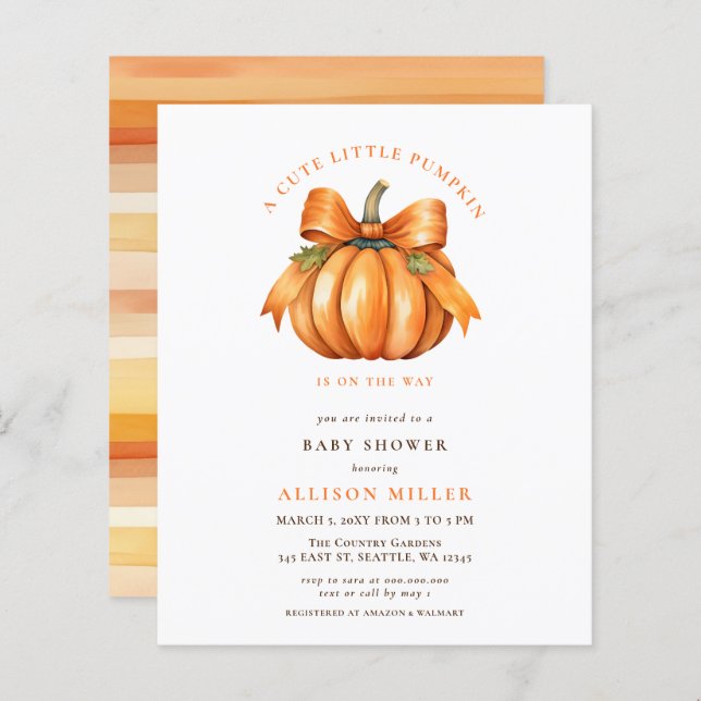 Budget Little pumpkin fall baby shower invitation (Front/Back)