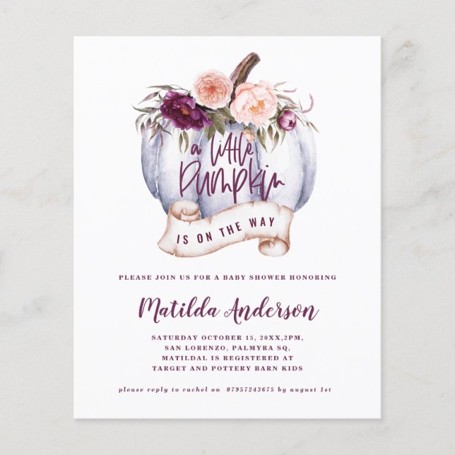 budget Little pumpkin fall baby shower invitation  Flyer (Front)