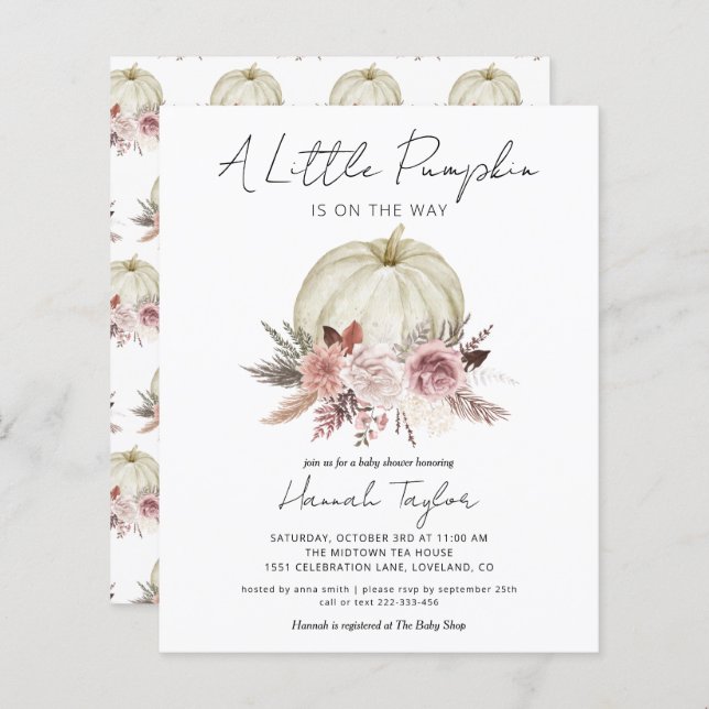 Budget Little Pumpkin Girl Baby Shower Invitation (Front/Back)