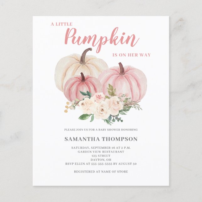Budget Little Pumpkin Pink Baby Shower Invitation Flyer (Front)