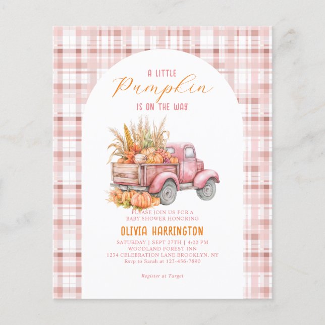 BUDGET little Pumpkin Pink Truck Girl Baby Shower (Front)