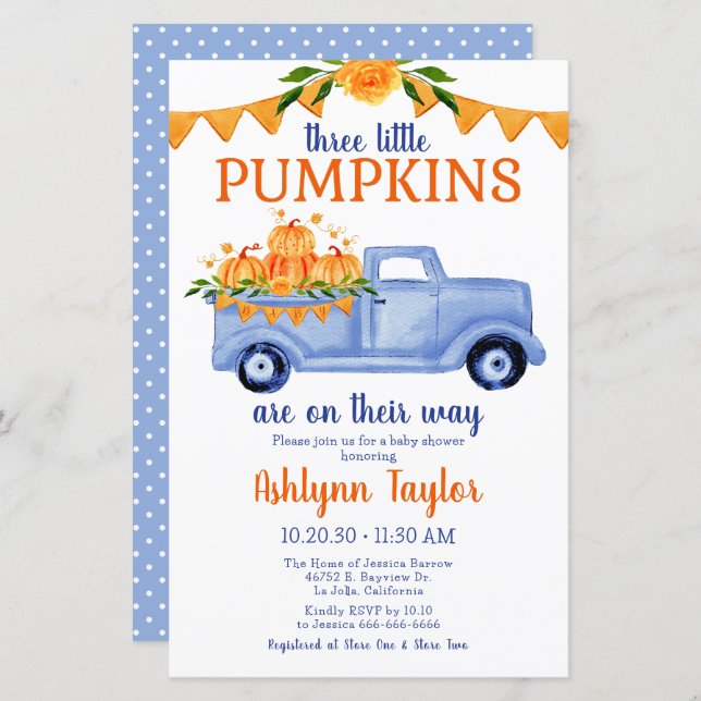 Budget Little Pumpkin Triplet Boy Baby Shower (Front/Back)