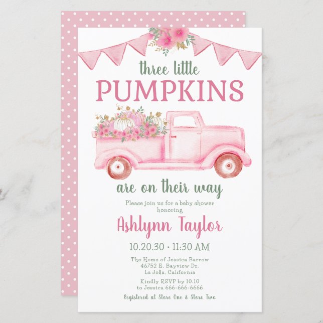 Budget Little Pumpkin Triplet Girl Baby Shower (Front/Back)