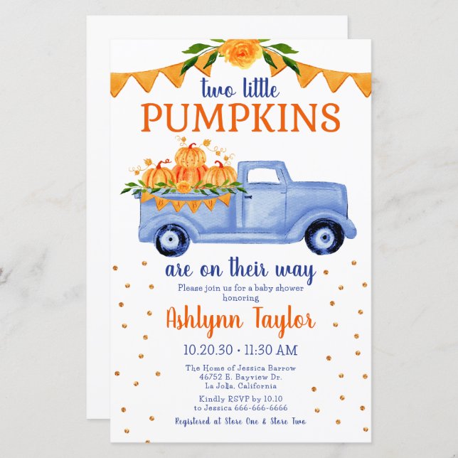Budget Little Pumpkin Twin Boy Baby Shower (Front/Back)