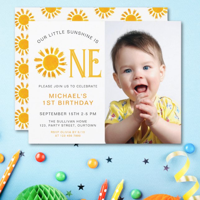 Budget Little Sunshine 1st Birthday Photo Invite (Creator Uploaded)