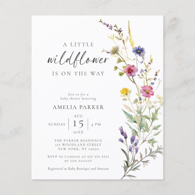 Budget Little Wildflower Floral Baby Shower Invite (Front)