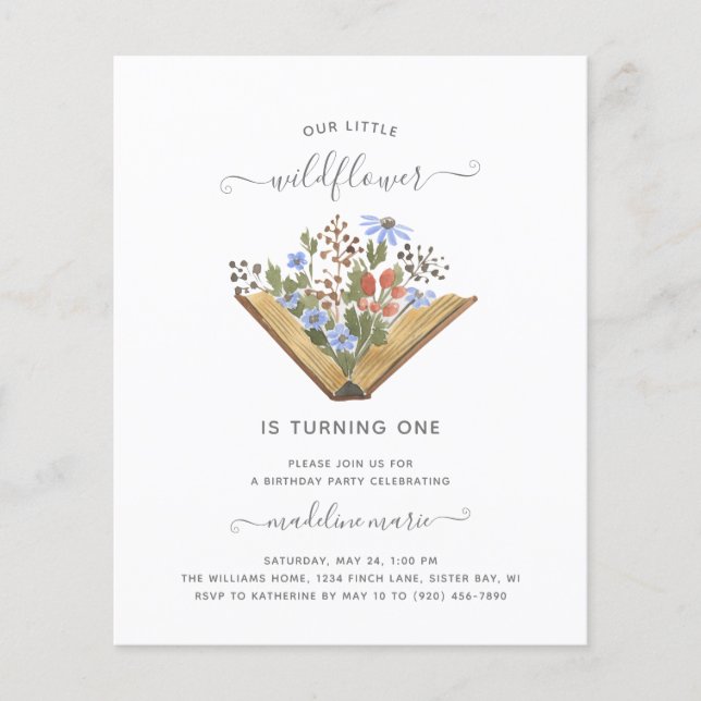 BUDGET Little Wildflower Turning 1 Birthday Party (Front)