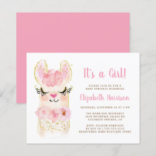 Budget Llama Pink Baby Girl Sprinkle Invitation