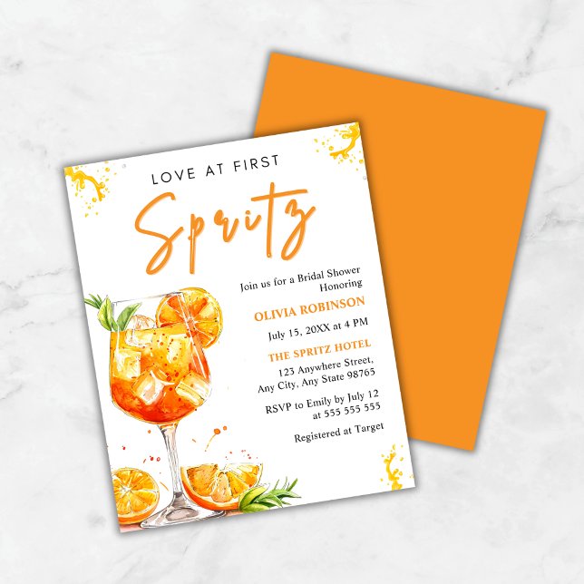 Budget Love at First Spritz Bridal Shower Invite  (Budget Love at First Spritz Cocktail Orange Bridal Shower Invitation   )