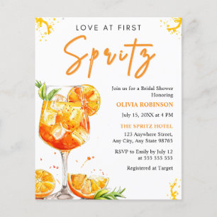 Budget Love at First Spritz Bridal Shower Invite Flyer