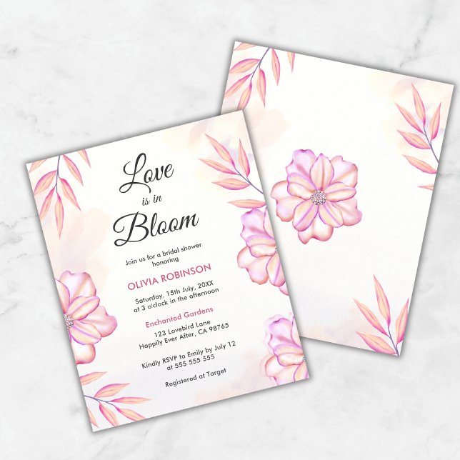 Budget Love is in Bloom Bridal Shower Invitation  Flyer (Budget Love is in Bloom Watercolor Floral Spring Bridal Shower Invitation  )