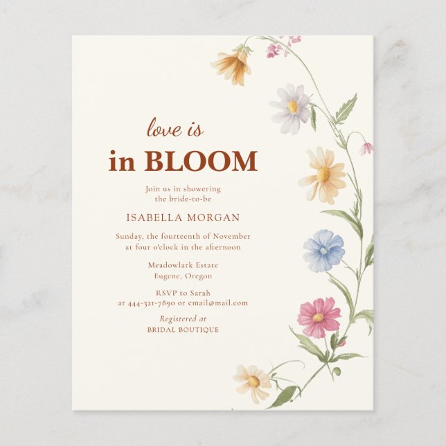 Budget Love is in Bloom Flower Bridal Shower (Front)