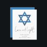 Budget Love Light Star of David Hanukkah Card<br><div class="desc">Love Light Star of David Hanukkah Card. A budget price SMALLER 4.5” x 5.6” flat card on a shiny SEMI GLOSS 110 lb card stock (similar to the thickness of a postcard) PLEASE NOTE: The envelope supplied with this card is slightly larger than the card itself. Contemporary minimal style with...</div>