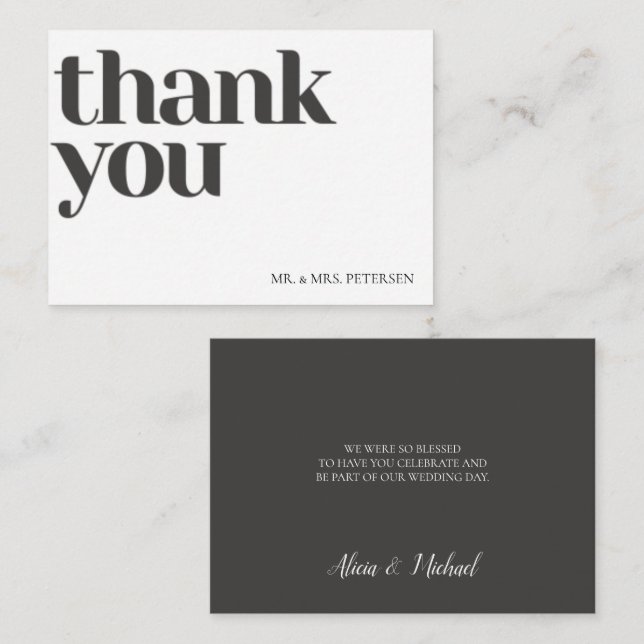 Budget love thanks script simple wedding thank you card (Front/Back)