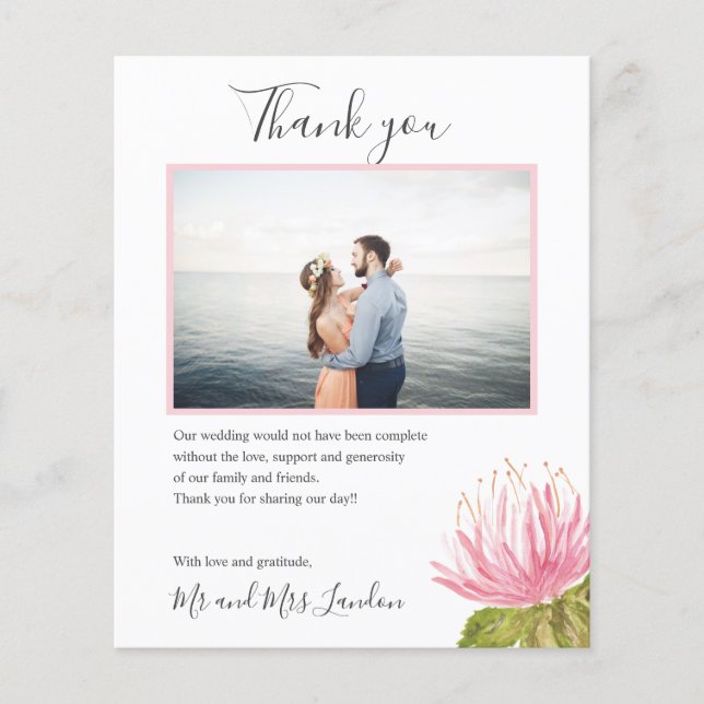 BUDGET  Lovely Pink green flower Photo  thank you (Front)