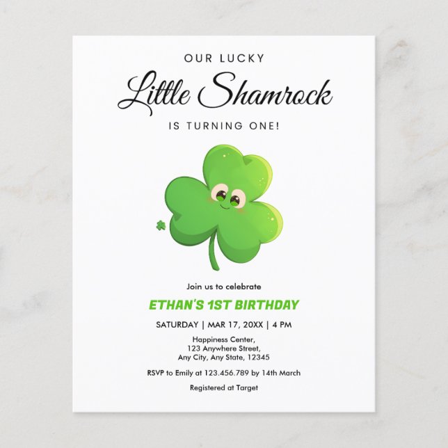 Budget Lucky Little Shamrock 1st Birthday Invite  Flyer (Front)