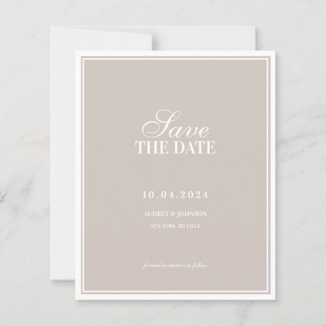 BUDGET Luxury Ivory Border Wedding Save the Date (Front)
