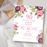 Budget Magenta Floral 90th Birthday Invitation<br><div class="desc">A beautiful birthday invitation featuring pretty watercolour roses,  anemones and clematis. In tones of magenta,  pinks,  purples and creams. Ready for easy personalisation.</div>