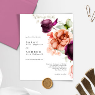 Budget Magenta Flowers Modern Wedding Invitation