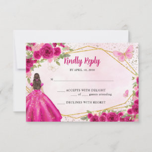 Budget Magenta Hot Pink Gold Floral Princess RSVP Card