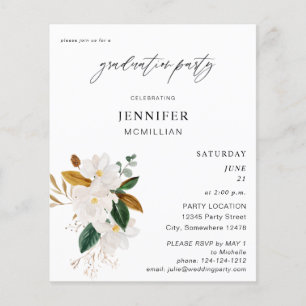 Budget Magnolia White Floral Graduation Party Flyer