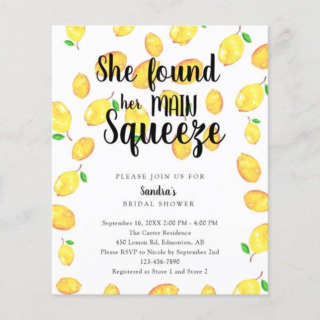 Budget Main Squeeze Lemon Bridal Shower Citrus (Front)