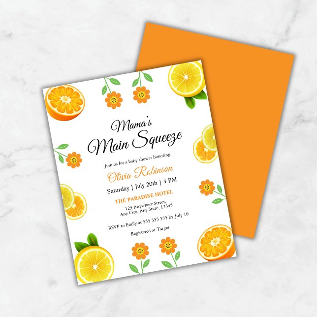Budget Mama's Main Squeeze Baby Shower Invite  (Budget Mama's Main Squeeze Orange Citrus Baby Shower Invitation )