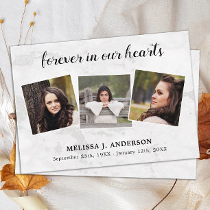 Budget Marble 3 Photo Sympathy Funeral Thank You Card