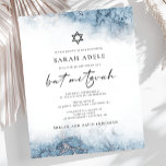 Budget Marble Blue Silver Bat Mitzvah Invitation<br><div class="desc">This elegant bat mitzvah invitation features a light blue watercolor border design in imitation of marble veined with faux silver foil, fading gradually into the white background. The words "bat mitzvah" appears in charcoal grey handwriting script, with the remaining text in serif capitals. The blue and silver marble pattern is...</div>