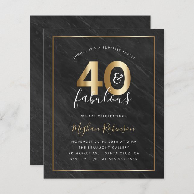 Budget Marble Gold Surprise 40th Birthday Party (Front/Back)