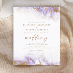 Budget Marble Lavender Gold Wedding Invitation