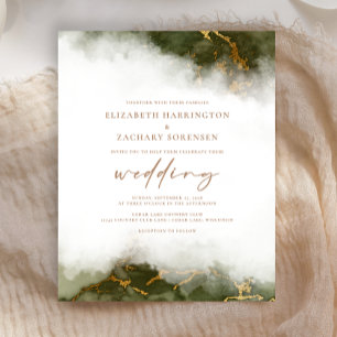Budget Marble Olive Green Gold Wedding Invitation