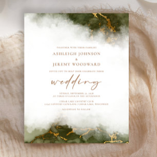 Budget Marble Olive Green Gold Wedding Invitation