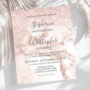 Budget Marble Rose Gold Glitter Wedding Invitation