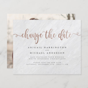 Budget Marble & Rose Gold Script Change The Date