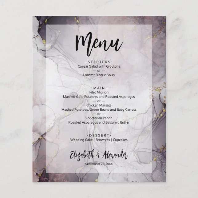 Budget Marble Wedding Menu Flyer (Front)