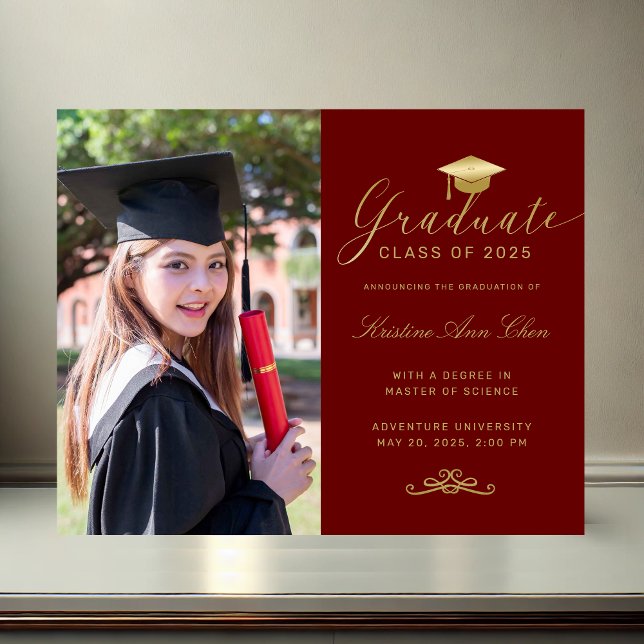 Budget Maroon Gold Formal Script Photo Graduation  (Budget Maroon Gold Formal Script Photo Graduation)