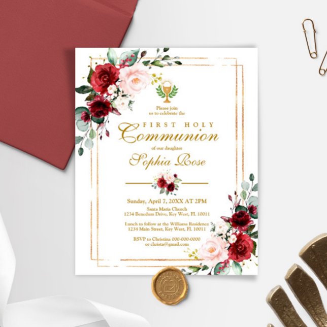 Budget Marsala & Gold Chalice Communion Invitation (Creator Uploaded)