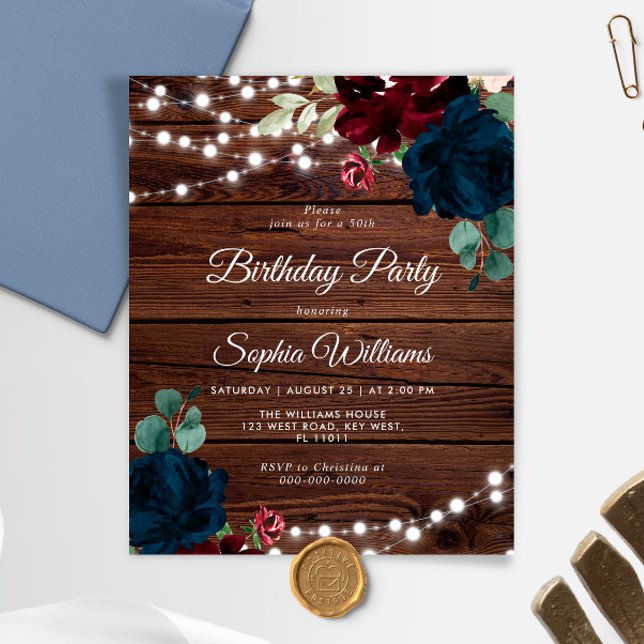 Budget Marsala & Navy Birthday Party Invitation (Creator Uploaded)
